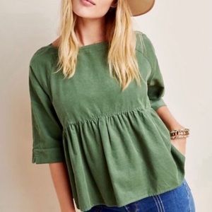 🎁Anthropologie 3/4 Sleeve Corduroy Babydoll Top🎁